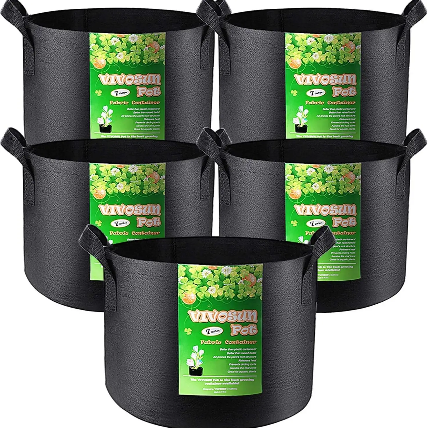 Plant Grow Bag, 5pcs 5/7/10 Gallons Plant Fabric Pots, Thickened Non-woven Fabric Plant Growing Bag with Flap Handles, Garden Supplies, Summer Essenti