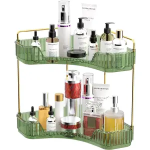 2 Tier Bathroom Counter Organizer, Multi-Function Corner Bathroom Organizer Countertop,Makeup Organizer Perfume for Dresser Vanity Tray,  Rack Organizer for Kitchen (Clear)