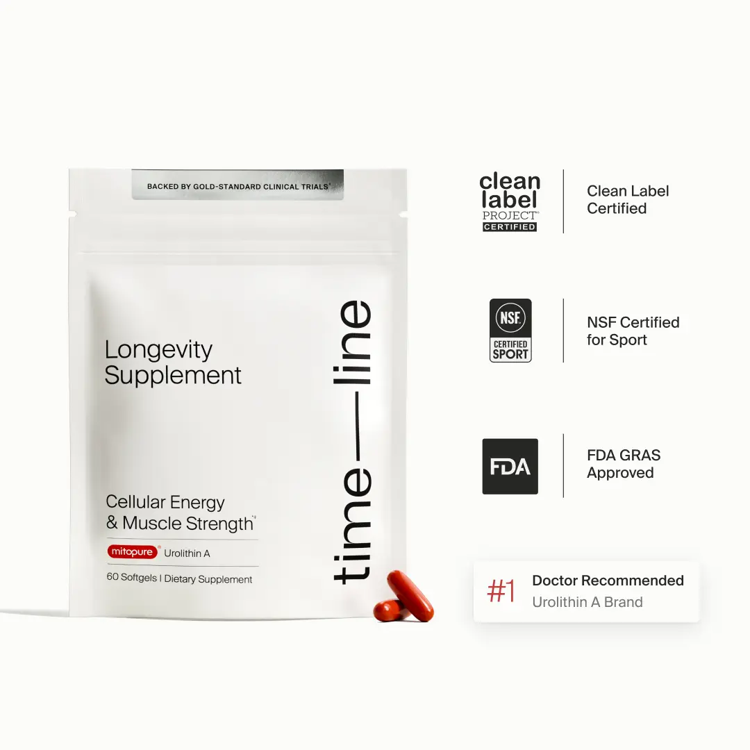 Timeline Mitopure Urolithin A Softgels - Clinically Proven for Energy Muscle Strength & Cellular Renewal, Vegan, NSF Certified, FDA GRAS Approved - Supplement, Healthcare, Healthy Aging Supplements