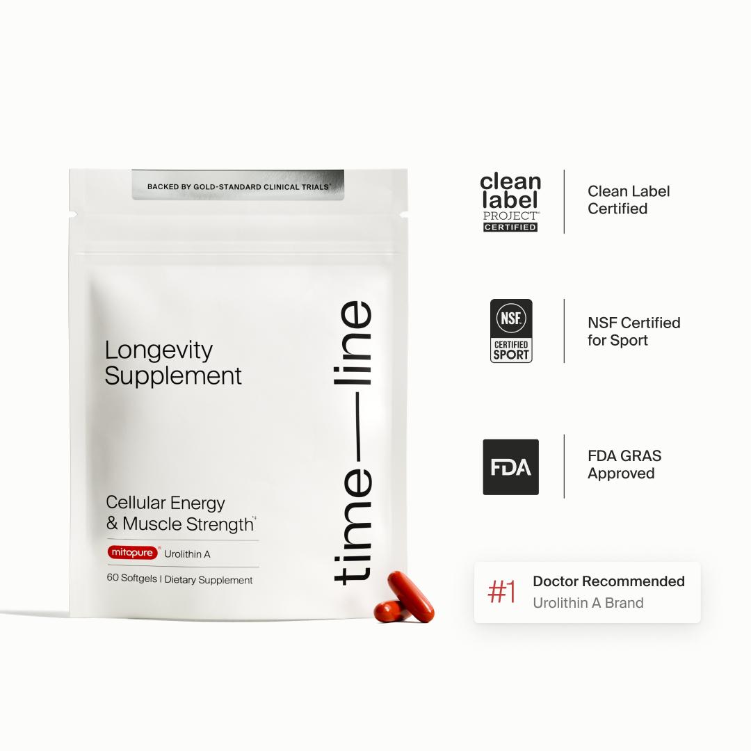 Timeline Mitopure Urolithin A Softgels - Clinically Proven for Energy Muscle Strength & Cellular Renewal, Vegan, NSF Certified, FDA GRAS Approved - Supplement, Healthcare, Healthy Aging Supplements