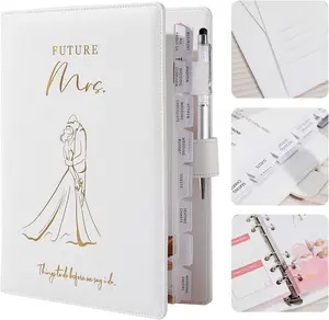 Engagement Gifts For Her Bride To Be GiftsFuture Mrs Leather Wedding Planner Book And Organizer For The Bride Wedding Planning Notebook Budget Planner Binder, 140 Pages, White