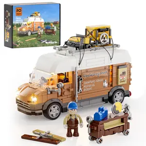 FUNWHOLE Carpentry Van Lighting Building-Bricks Set -  Farm Life  Series Collectible Display  Toys Gift Set 496 Pcs for Boys and Girls age 12+