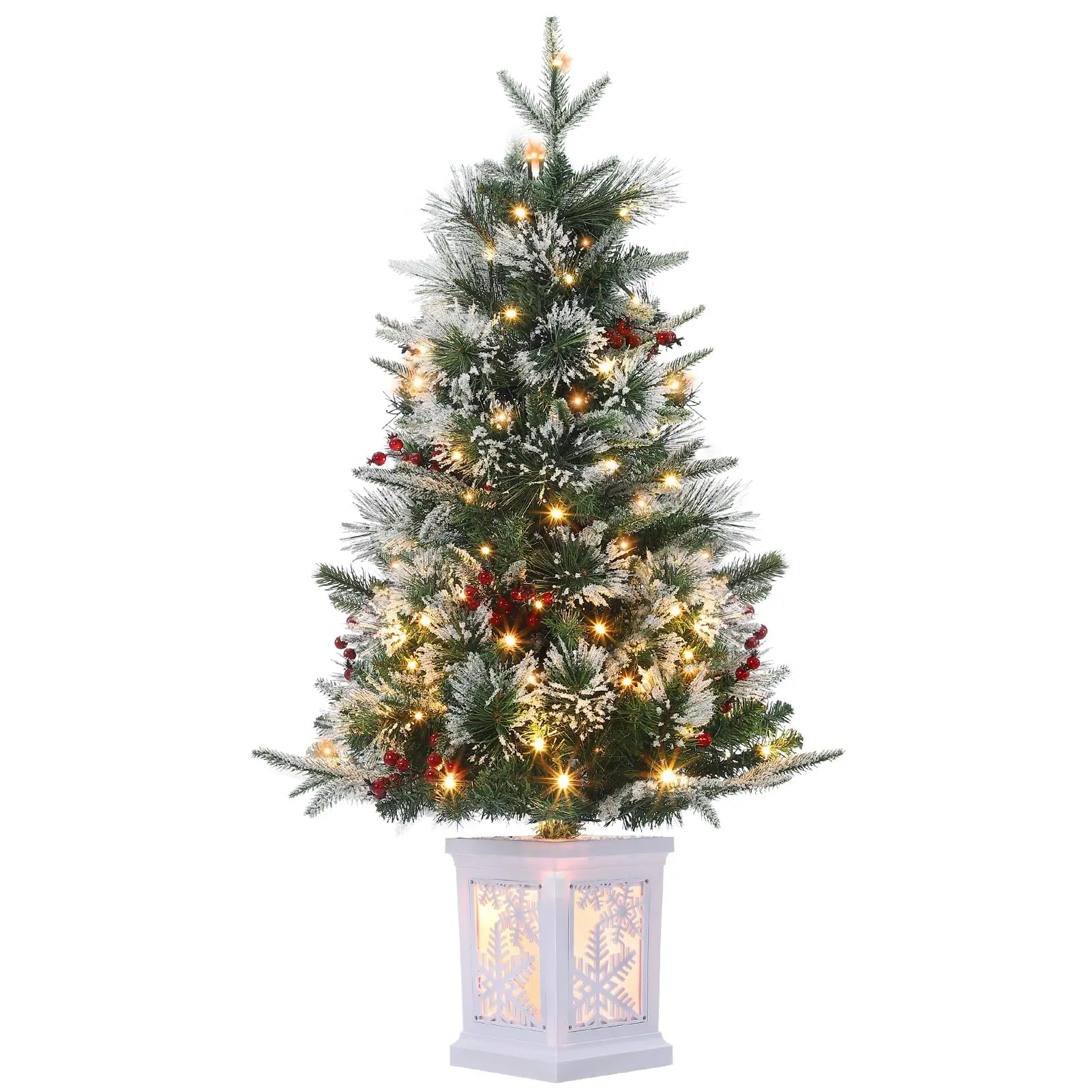 GARVEE 3Ft Pre-Lit Artificial Christmas Tree with 78 LED Lights - Mini Tabletop Xmas Tree with Snowman Base, 8 Lighting Modes, Dual-Color Lights for Home Office Party Holiday Decor