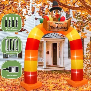 10Ft Thanksgiving Inflatable Turkey Decoration, Blow Up Turkey Archway Inflatable Yard Decoration with LED Lights, Cute Thanksgiving Inflatable Arch for Autumn Thanksgiving Party Indoor Outdoor Decor