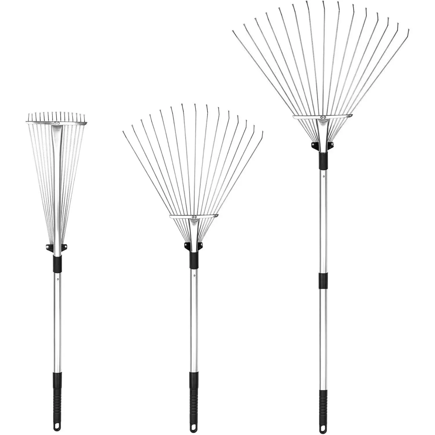 Adjustable Garden Leaf Rake - 24 to 63 Inch Telescopic Metal Rake, Expandable Folding Leaves Rake for Lawn Yard, Flowers Beds, Black