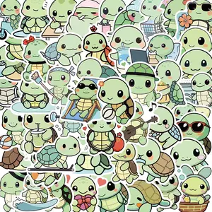 Cute Turtle Pattern Sticker, 50pcs/set Waterproof Self Adhesive Decor Paper, Decor Sticker for Gift Greeting Card Water Bottle Laptop Phone, Cases PVC Waterproof Stickers