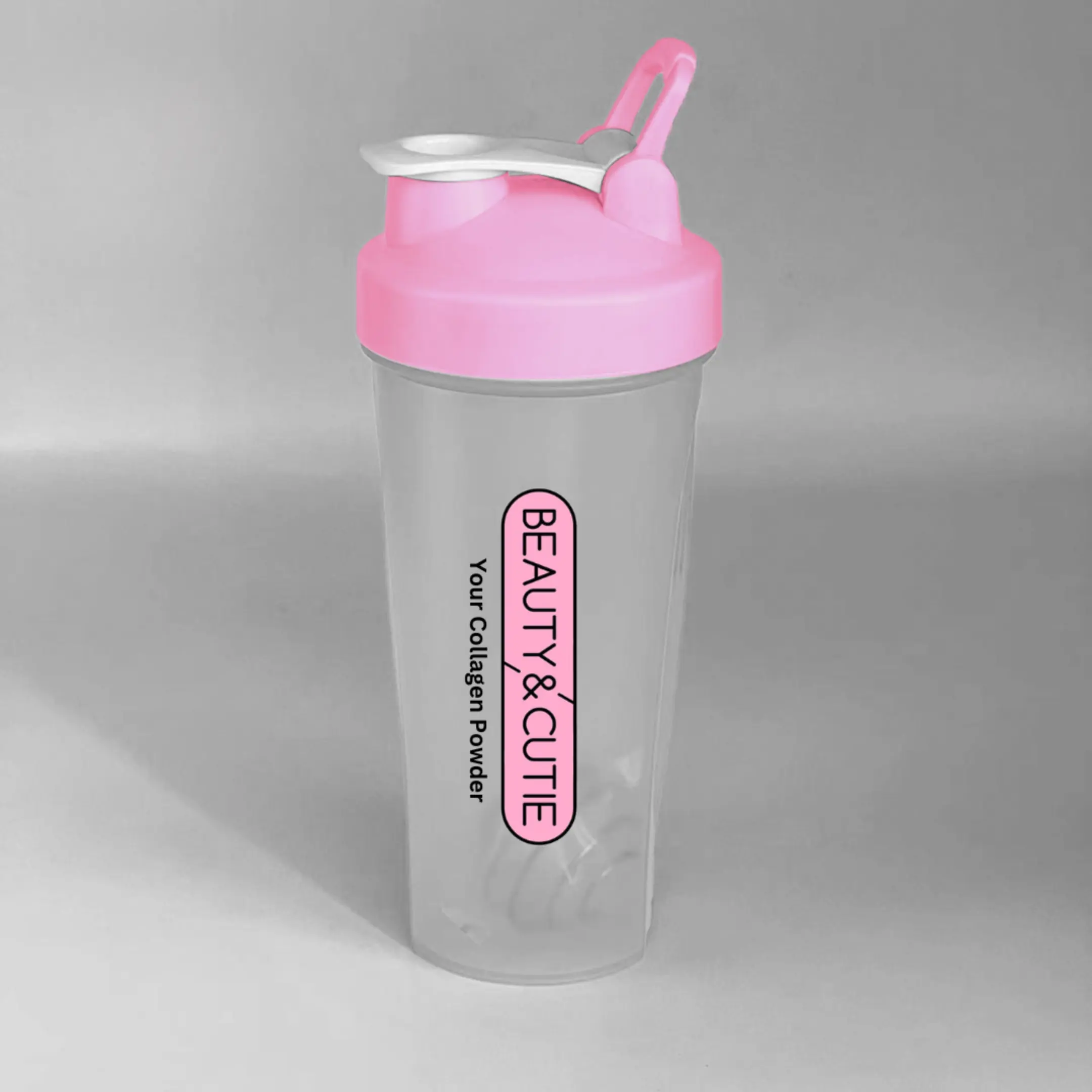 Beauty & Cutie Collagen Shaker Bottle - Pink Lid Transparent Body for Your Collagen Powder