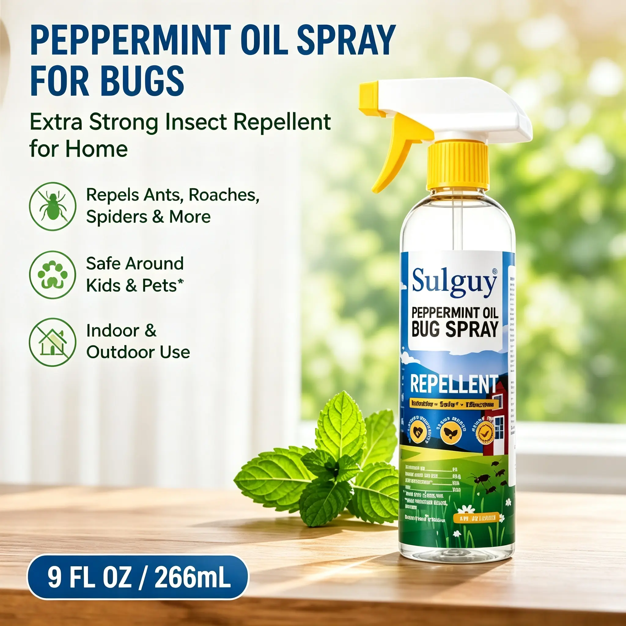 Sulguy Peppermint Oil Insect Repellent Spray - Indoor Bug Control for Ants, Cockroaches & Spiders, Easy Spray Home Pest Solution