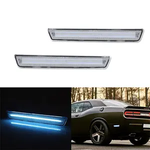 2PCS Clear Lens Ice Blue LED Rear Side Marker Lights For Dodge Challenger 2015 2016 2017 2018 2019 2020 2021 2022 2023 Replace OEM 68195788AB, 68195789AB, 68195797AB, 68195796AB, 68195788, 68195789, 68195797, 68195796