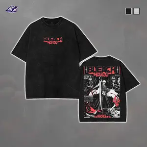 Ichigo Bleach Anime Hoodie Double Printed Y2K Graphic Tee, Vintage Heavyweight Cotton Unisex Manga Streetwear Washed T-shirt, Gift for Bleach Anime clothing