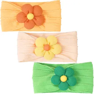 Baby Flower Headbands Baby Girls Nylon Headbands Baby Essentials Stretchy Hairbands Handmade Hair Accessories for Newborn Infant Toddlers Kids (Salmon+Yellow+Green)