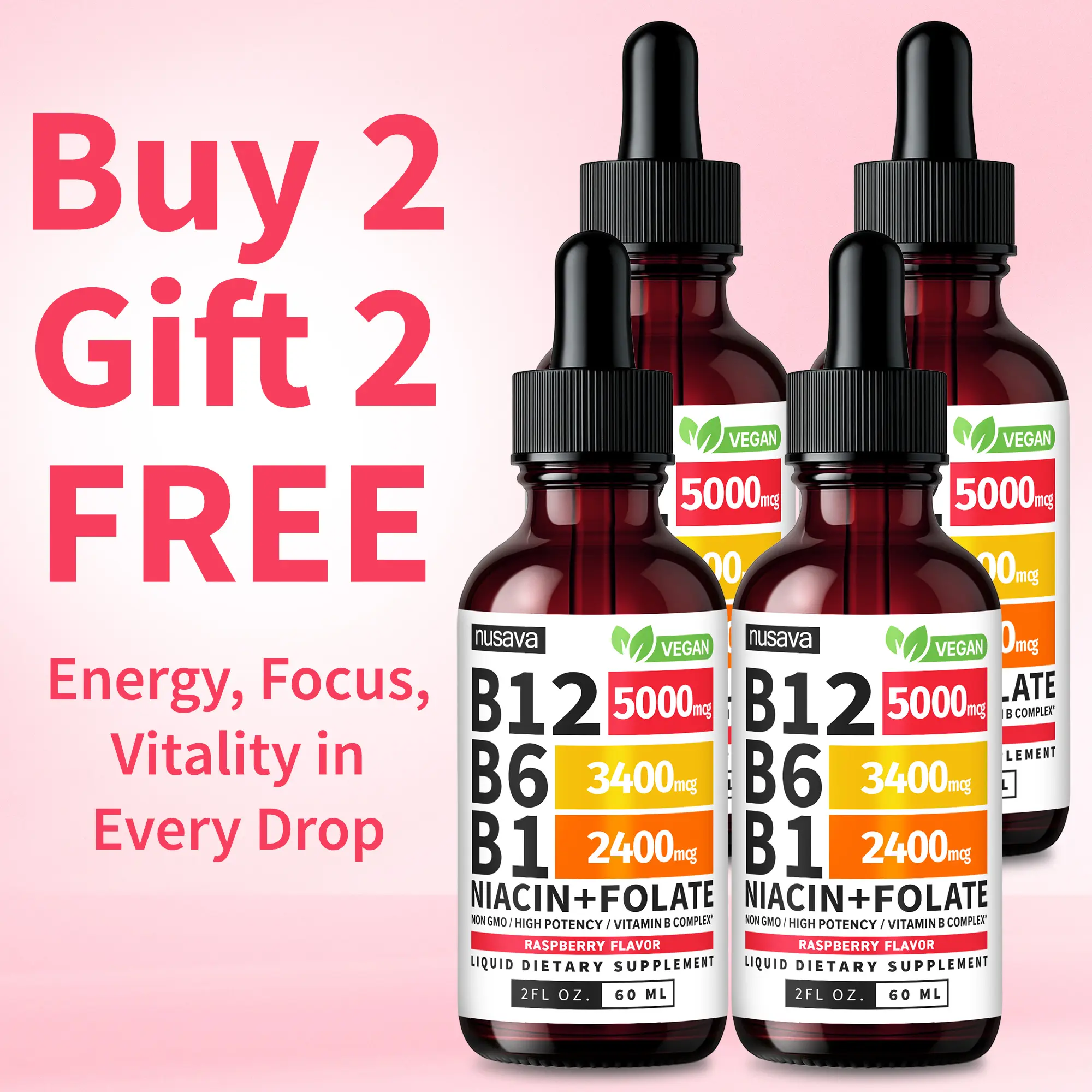 4-Pack) Vitamin B12 Liquid Edible Supplement Drops with B6, B1, Niacin &  Folate for Energy, Brain & Heart - Raspberry, & Strawberry 27,200 mcg per  Serving, 4 fl Oz - TikTok Shop