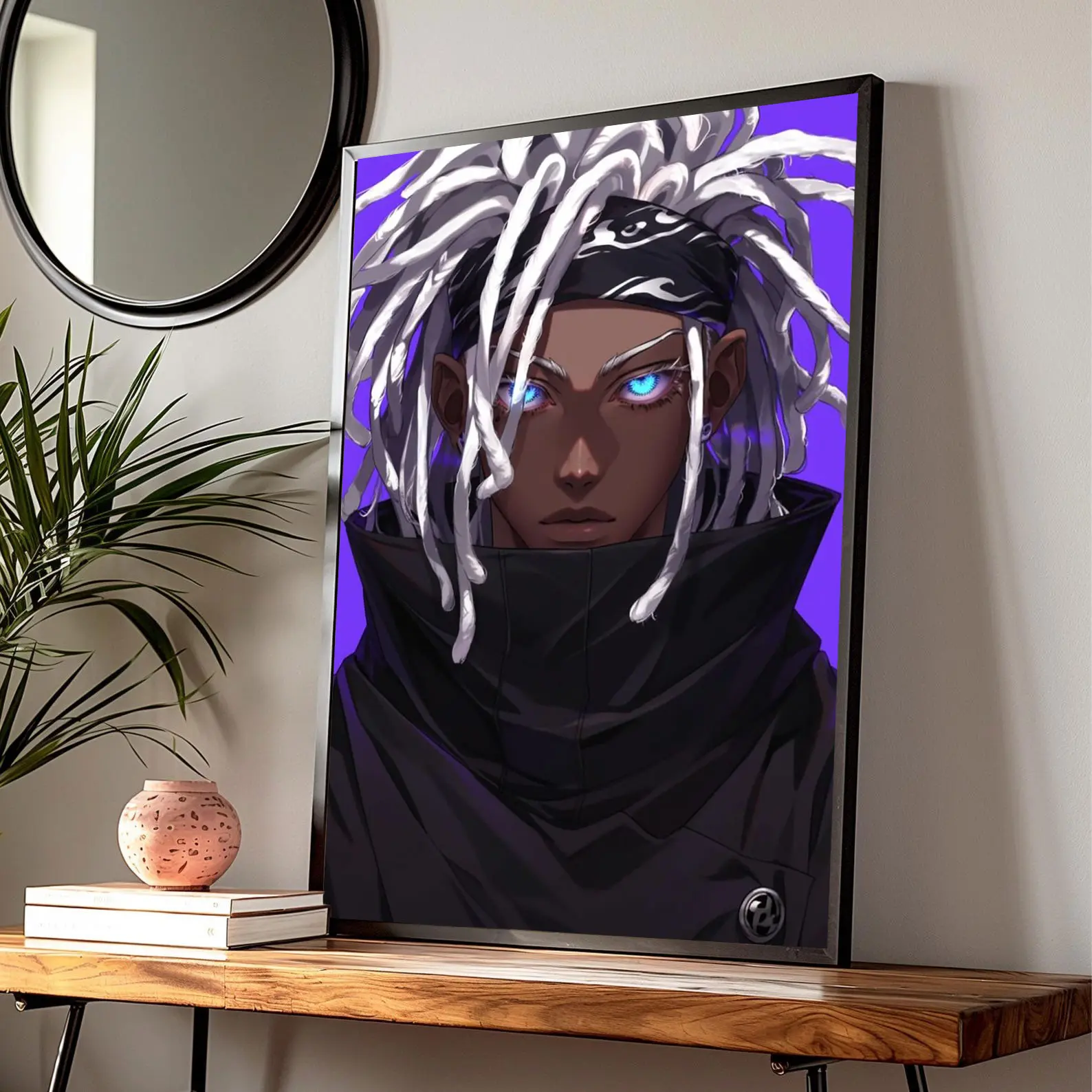 Afrocentric Ebonic Demon Slayer Black Anime Poster, Retro Black Dope Gojo Anime Manga Print, Afro Loc Urban Culture Street Anime Wall Art