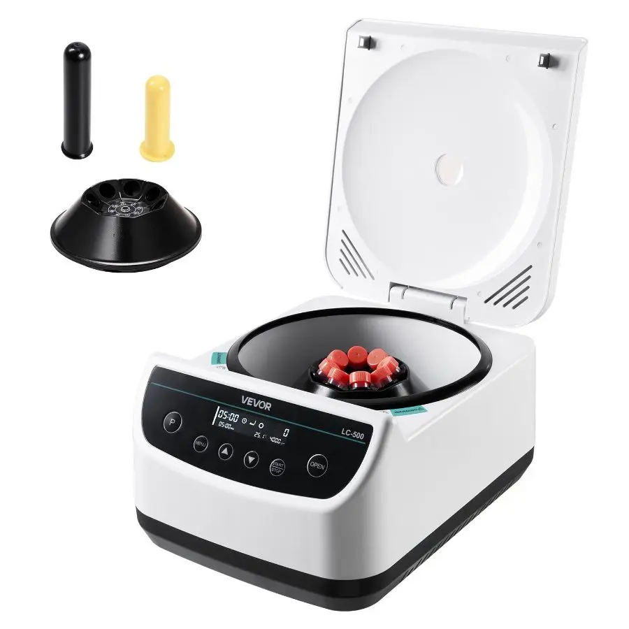 VEVOR Electric Laboratory Centrifuge Machine - Adjustable Speed 500-4000rpm, 100-1900xg RCF, 1 Rotor, Timer, Tube Compatible with 2/5/10/15 ml Tubes, Ideal for Lab Experiments