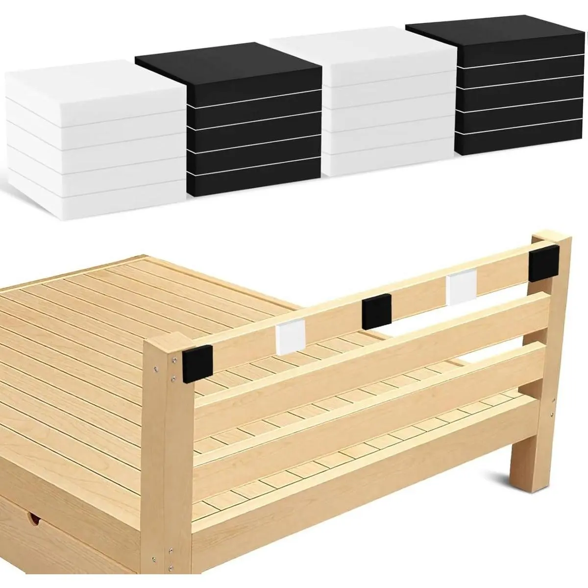Anti Shake Headboard Stoppers for Wall, 20Pcs Wall Protector from Furniture, Bed Noise Stoppers, Headboard Bumpers to Prevent Hitting Wall,Square EVA Headboard Stabilizer Pad(Black+White)