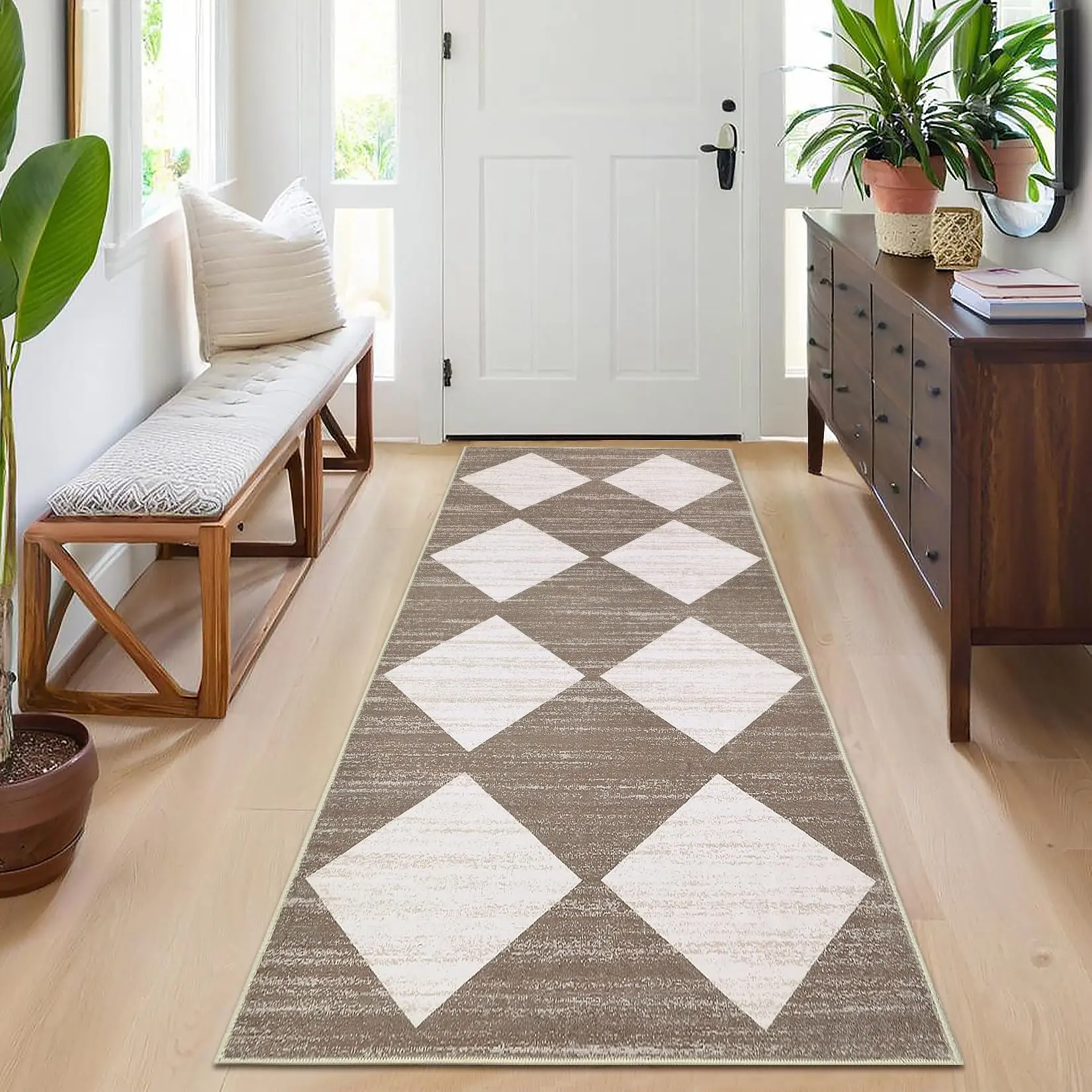 Garvee Living Room Rug 8x10 Washable Area Rug for Bedroom Nursery Neutral Area Rugs Modern Checkered Office Carpet Stain Resistant Farmhouse Floor Cover Green Rugs