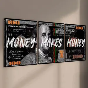 3-count wooden frame canvas, trendy money-themed artistic decorative poster, perfect living room and bedroom decoration, fashionable family poster, modern wall art, Unique Artwork