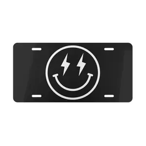 Smiley Face Lightning Shocking Black License Plate, Funny Vanity Plate, Car Accessories, Ideal Gift, Car Truck Front Tag, 12 inch x 6 inch
