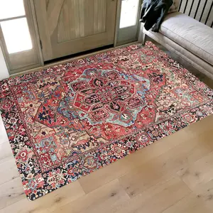 Bohemian Style Living Room Rug, Multi-Color Vintage Pattern Anti-Slip Wear Resistant Mat, Soft Non-Shedding Washable Long Carpet