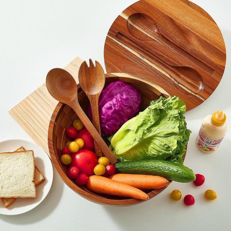 Salad Bowls  Salad Bowl Set with Lid 11.8 Inch Large Wooden Bowls Set Acacia  Serving-Bowl with Serving Utensils Bowl for Kitchen, Dining, Party