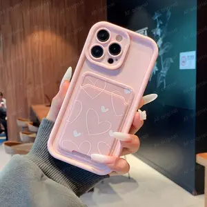 Heart Shockproof Protective Phone Case Set, Cover, Self-Adhesive Card Holder, Compatible with iPhone 15 Series & More, Ideal Gift for Loved Ones