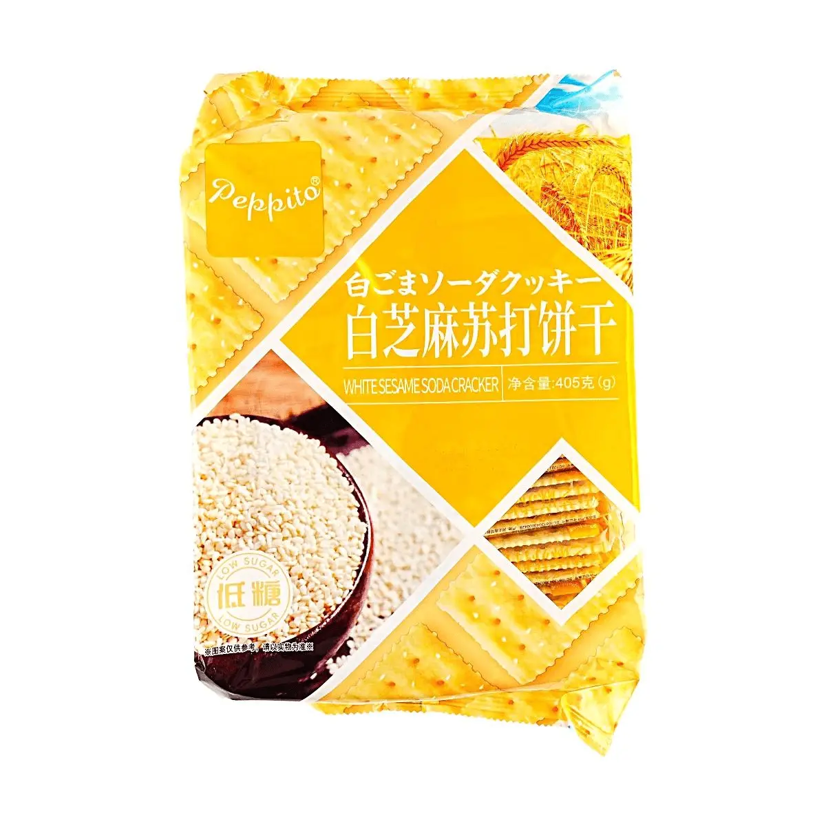 Peppito Low Sugar White Sesame Soda Crackers 405g - Healthy & Crispy Snack for All Ages