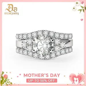 Delzzad 2ct Timeless Embrace Promise Ring Wedding Ring Set Triple Engagement Stacking Ring The Grace Bridal Set VVS Synthetic Moissanite Ring Jewelry Copper Band  Solitaire Stackable Rings