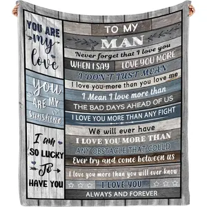Gifts for Him Husband Boyfriend Throw Blanket, I Love You for Husband Boyfriend Birthday Gifts Ideas, Valentines Wedding for Him, to My Man Soft Blanket 60"x 50", Printed on One Side with a Plain White Back, Halloween Thanksgiving Christmas Gift