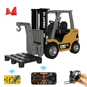 1/64 Alloy Forklift Truck Remote Control Forklifts 2.4G Remote Control Car with Sounds LED Lightings Mini Engineer Vehicle Desktop Toy Christmas Gifts Birthday Gifts