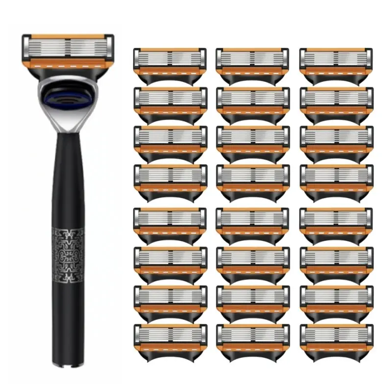 Classic Manual Wet Shaving Safety Razor, 6 Layer Stainless Steel Blades, Replaceable Blades, Suitable for Men and Women, Daily Shaving and Hair Removal
