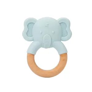 Baby Elephant Teether Toy – Silicone & Wooden Ring Teething Toy for Infants