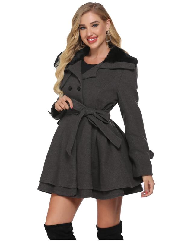 Women's Fashion Faux Fur Lapel Double Breasted Thickened Wool Trench Coat Basic Winter Warm Jacket Penny Lane Women Jacket S-2XL New Year