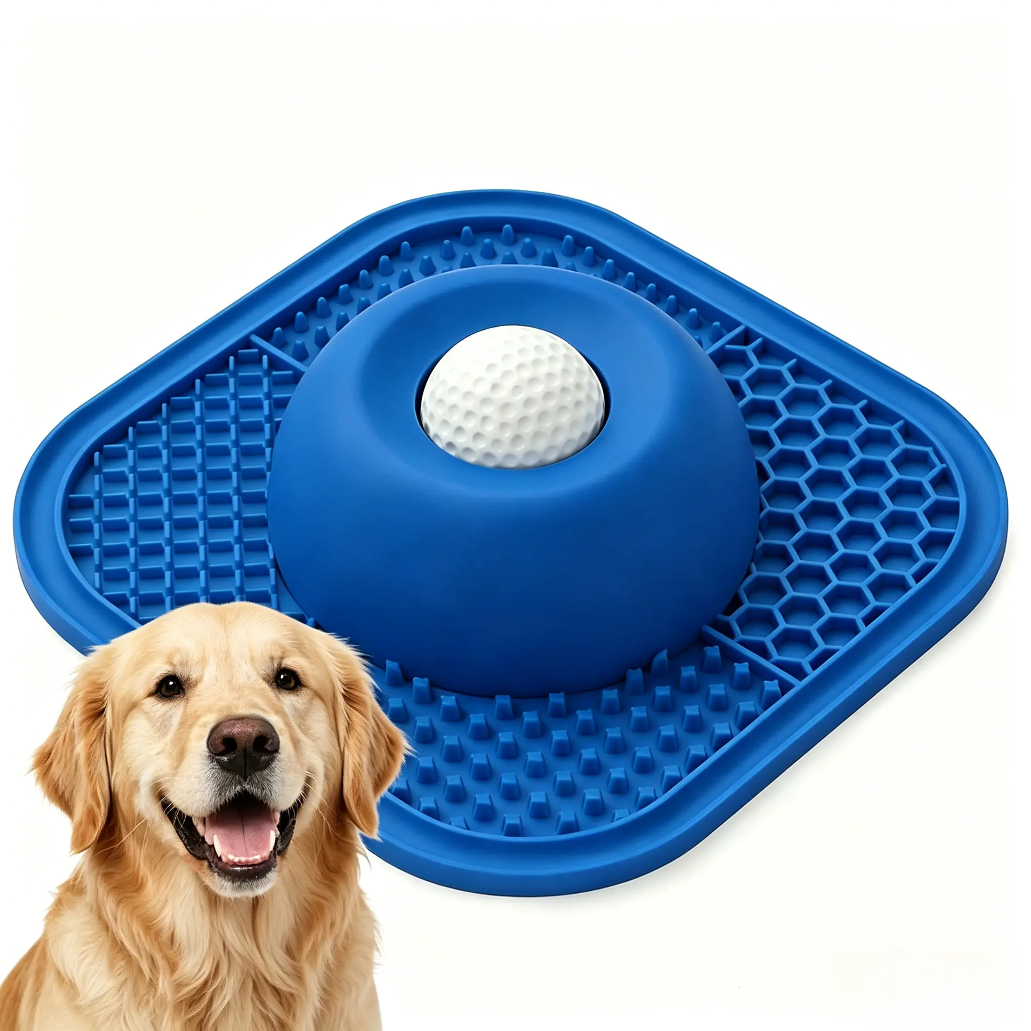 2-in-1 Slow Feeder Dog Bowl Mat with Rolling Ball, Non-Slip Suction Cup Dog Licking Bowl, Anti-Splash Pet Feeder for Bone Broth & Yogurt, Anxiety Relief & Mental Stimulation for All Dogs & Cats