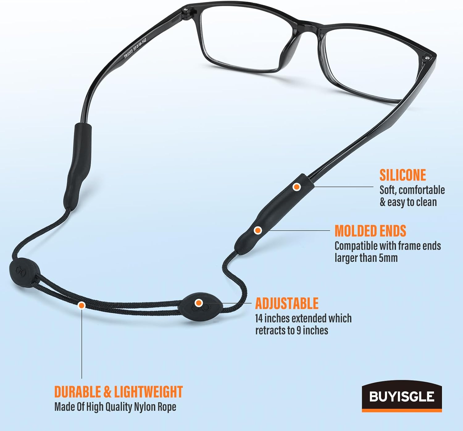 Eye Glasses Holder Strap - Adjustable Sunglasses Straps Cords for Men Women - Eyeglass Holders Around Neck - Eyewear String Lanyard Retainer -2PCS（14in Black