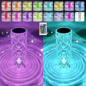16 COLOUR DISPLAY Artificial Crystal Table Lamp, RGB Color Changing RoseDiamond Table Light With Remote Control, USBCharging Touch Sensor Ambient Lighting, RoomAccessories, Room Decor