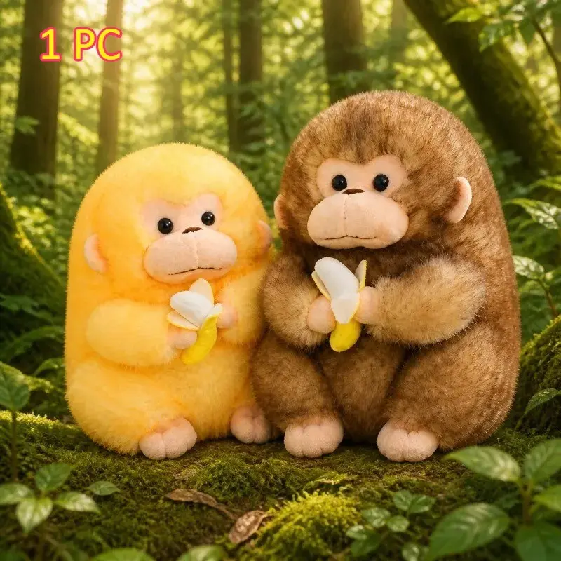 24CM Kawaii Golden Monkey Plush Toys Cute Monkey Holding Banana Dolls Stuffed Soft Huggable Animal Pillow Sleeping Partner Companion Kids Gift Cute Stuffies Kawaii Stuffed Animals