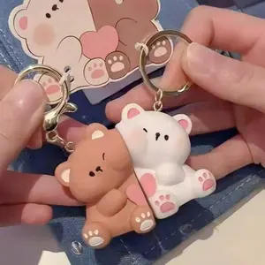 2pcs Cute Bear Magnetic Couple Keychain - For Men Women, Bag, Car, Suitable For Birthday, Back To School, Party Gifts