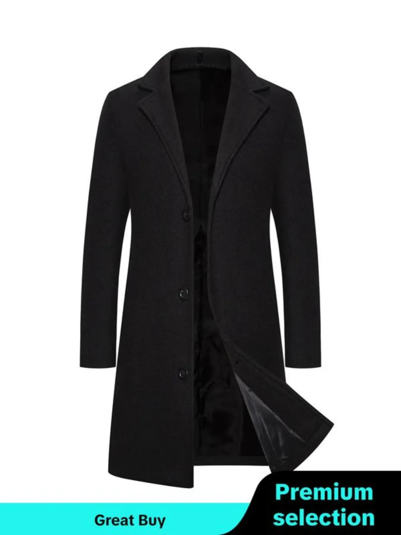 Men's Business Woolen Coat, Fashion Double Collar Long Sleeve Mid-Length Jacket, Solid Button Front Lapel Neck, Regular Fit Casual Outerwear