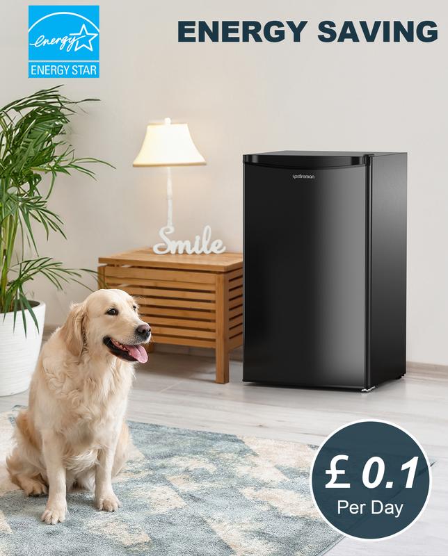 Upstreman mini fridges 3.2 Cu.Ft with Freezer Compact Single-Door Fridge for Dorm Office Bedroom BR321 Adjustable Temperature Thermostat Energy-Efficient Quiet Operation 3 Removable Shelves & Crisper Drawer pantry drink fridge skincare fridge