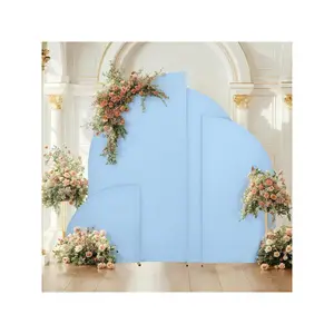 Light blue-5ft-81x153cm Wedding Arch Cover Spandex Fitted Arch Stand Covers 2-Sided Design Half Moon Shape Backdrop Stands Cover For Wedding Baby Shower Birthday Party Ceremony Decoration Banners Hand