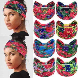 4Pcs Mixed Color Women's wide fabric headbands For Woman Tie Hairbands Flower Hair Band Fashion Bandanas Fashion Turbans Elastic accessories Miss