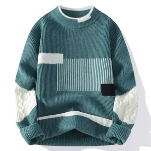 Men's Mock Neck Knitted Sweater Fashion Patchwork Knitting Pullovers Men Autumn Winter Daily Casual Warm Pullover Sweaters Man