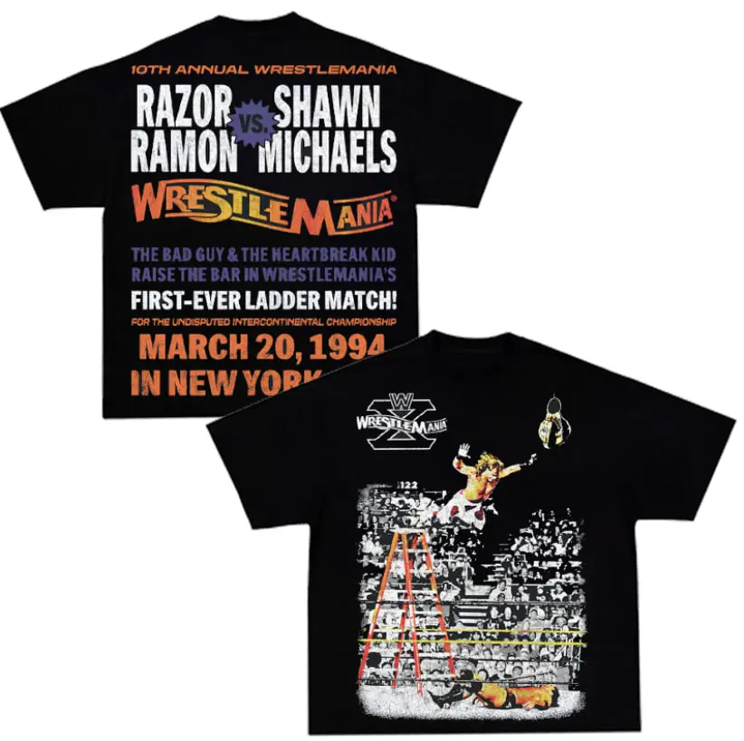 Razor Ramon vs Shawn Michaels WrestleMania X Ladder Match Shirt Vintage Intercontinental Championship Wrestling Graphic Tee 1994 WrestleMania Fan T Shirt