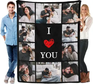 Custom Blanket with Photo Text Personalized Blankets and Throws Customized Pictures Blanket for Birthday Christmas Valentine Gifts for Him Her Mom Dad Couple Girlfriend Boyfriend Wife Husband
