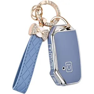 for Kia Key Fob Cover - 5 Button TPU Car Key Case Shell Protector with Keychain Fit for Kia K5, Forte, Sportage, Soul, Seltos, Telluride, Sorento, Niro (Blue)