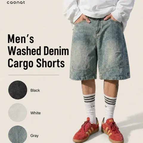 CAONAT Men’s Denim Shorts Loose Fit Soft Menswear Jorts with Pockets, Lightweight Casual Clothes for Summer Streetwear Daily Wear, Classic Men's Bottoms, Jean Shorts, Men's Clothing