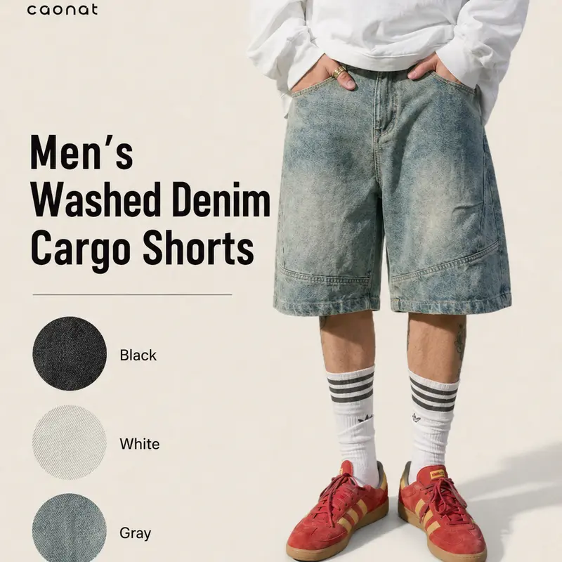 CAONAT Men’s Denim Shorts Loose Fit Soft Menswear Jorts with Pockets, Lightweight Casual Clothes for Summer Streetwear Daily Wear, Classic Men's Bottoms, Jean Shorts, Men's Clothing