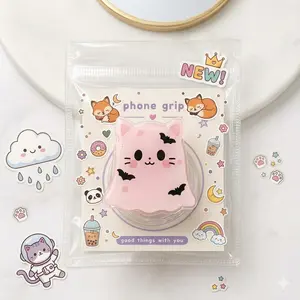 Cute Ghost Cat Phone Grip Holder Kawaii Pink Bat Halloween Spooky Expanding Stand Aesthetic Phone Accessories Gift for Her Cat Lovers Teen Girls