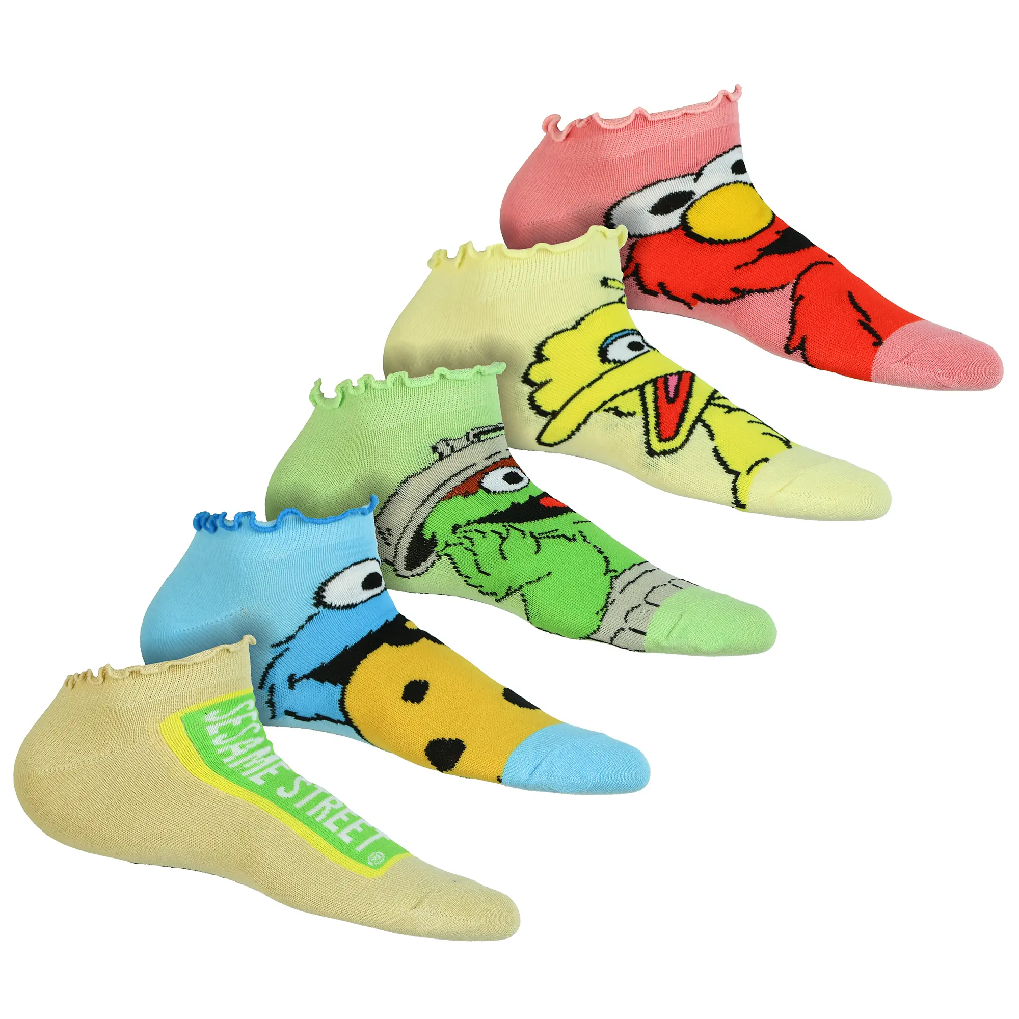 Sesame Street Ankle Socks Women's Mix and Match Lettuce Edge, 5-Pack