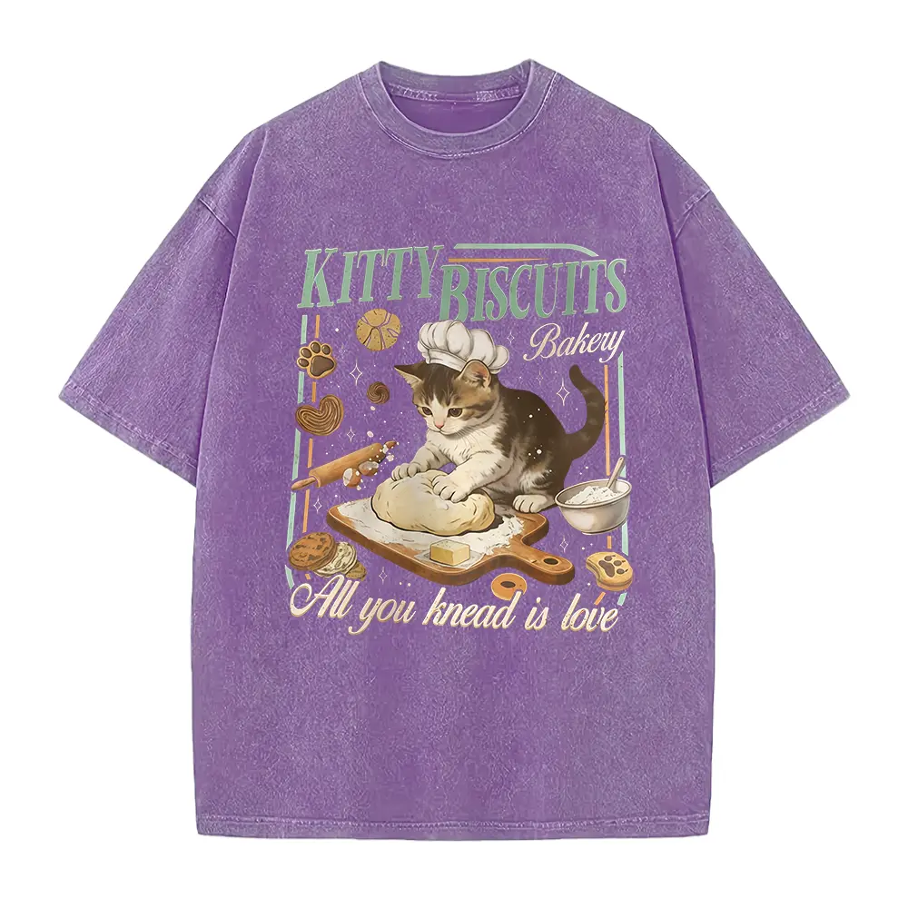 Kitty Biscuits Bakery Graphic Tee, Funny Cat Baker Shirt, All You Knead Is Love Top